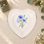 Blue Wildflower Ceramic Ring Dish, Gold Rim Trinket Tray, Jewelry Holder Gift, Five Shape Options