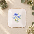 Blue Wildflower Ceramic Ring Dish, Gold Rim Trinket Tray, Jewelry Holder Gift, Five Shape Options