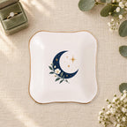 Celestial Moon Ceramic Ring Dish, Gold Rim Trinket Tray, Jewelry Holder Gift, Five Shape Options