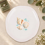 Coastal Shells Ceramic Ring Dish, Gold Rim Trinket Tray, Jewelry Holder Gift, Five Shape Options