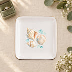 Coastal Shells Ceramic Ring Dish, Gold Rim Trinket Tray, Jewelry Holder Gift, Five Shape Options