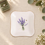 Lavender Garden Ceramic Ring Dish, Gold Rim Trinket Tray, Jewelry Holder Gift, Five Shape Options