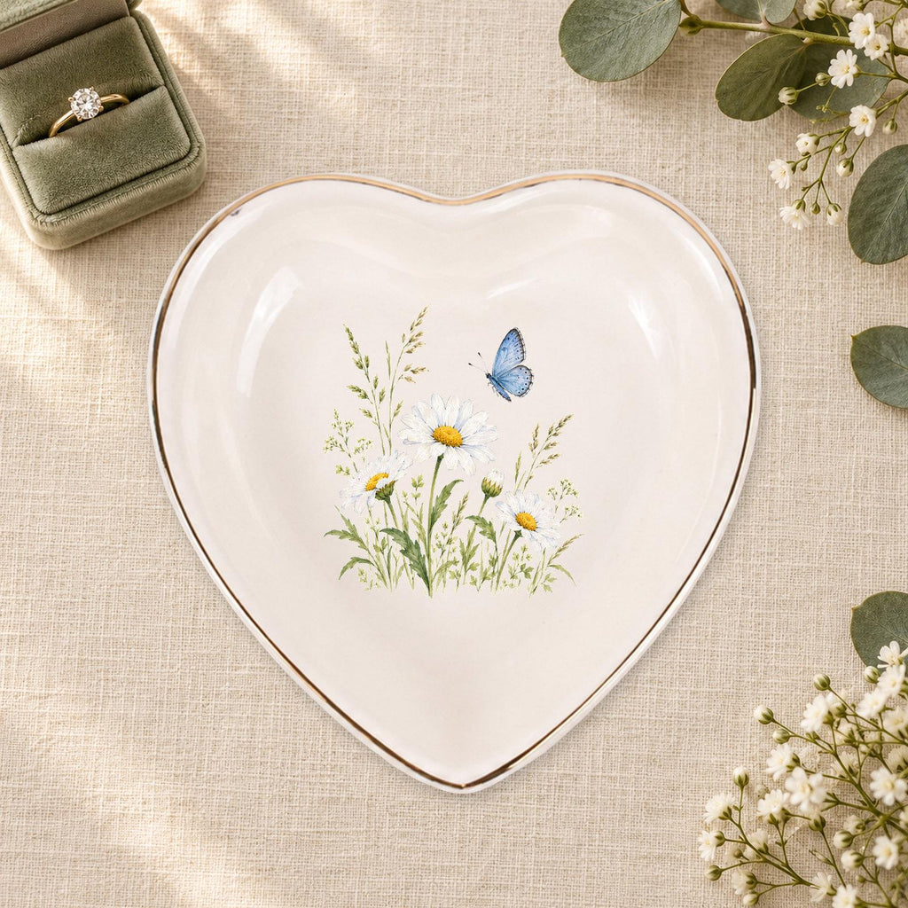 Butterfly Meadow Ceramic Ring Dish, Gold Rim Trinket Tray, Jewelry Holder Gift, Five Shape Options