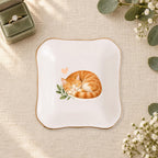 Sleeping Cat Ceramic Ring Dish, Gold Rim Trinket Tray, Jewelry Holder Gift, Five Shape Options