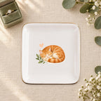 Sleeping Cat Ceramic Ring Dish, Gold Rim Trinket Tray, Jewelry Holder Gift, Five Shape Options