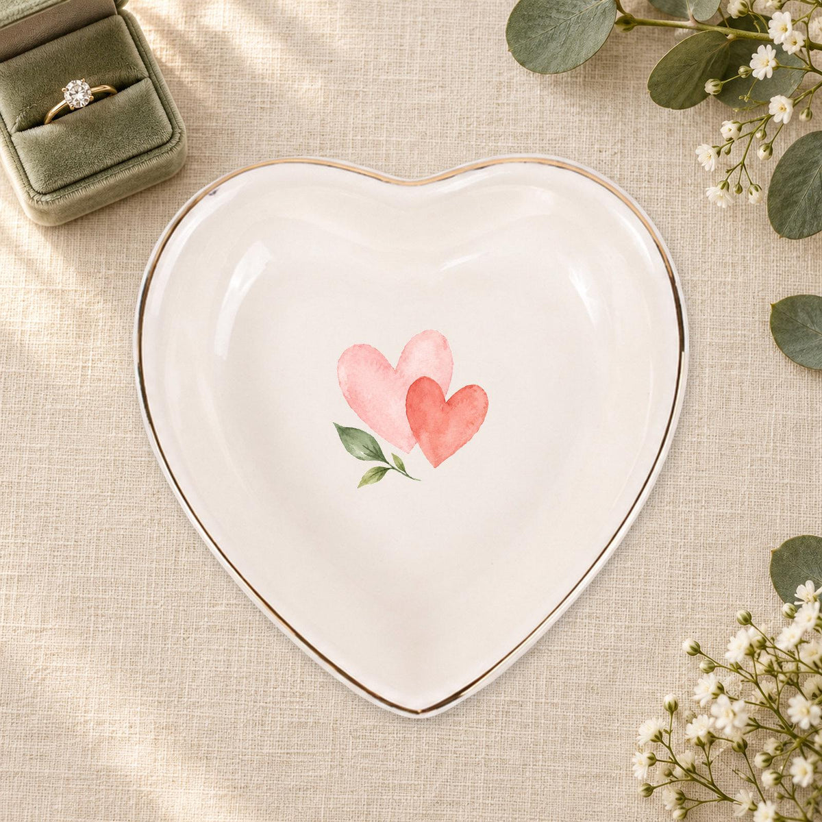 Little Love Ceramic Ring Dish, Gold Rim Trinket Tray, Jewelry Holder Gift, Five Shape Options