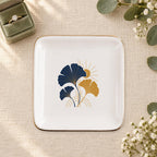Art Deco Ginkgo Ceramic Ring Dish, Gold Rim Trinket Tray, Jewelry Holder Gift, Five Shape Options