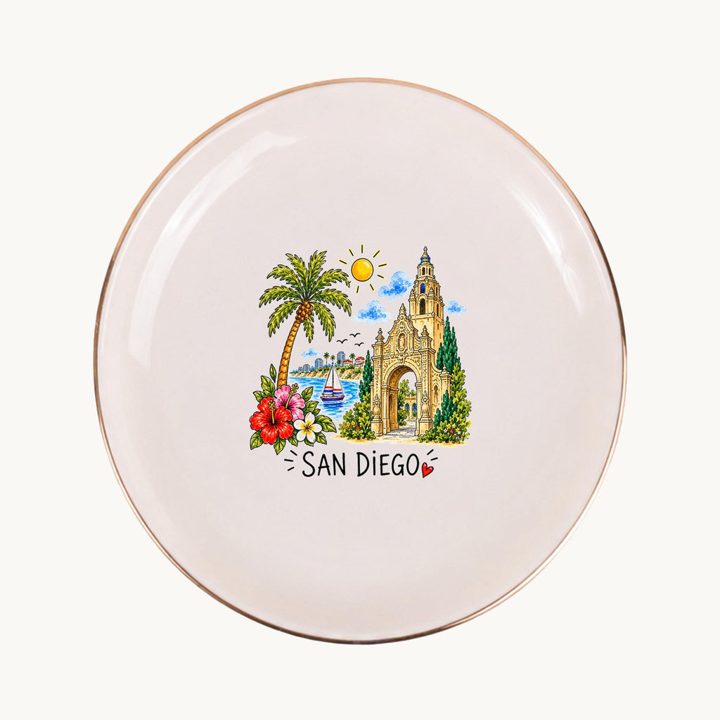 San Diego Ceramic Ring Dish, Gold Rim Trinket Tray, Jewelry Holder Gift, Five Shape Options