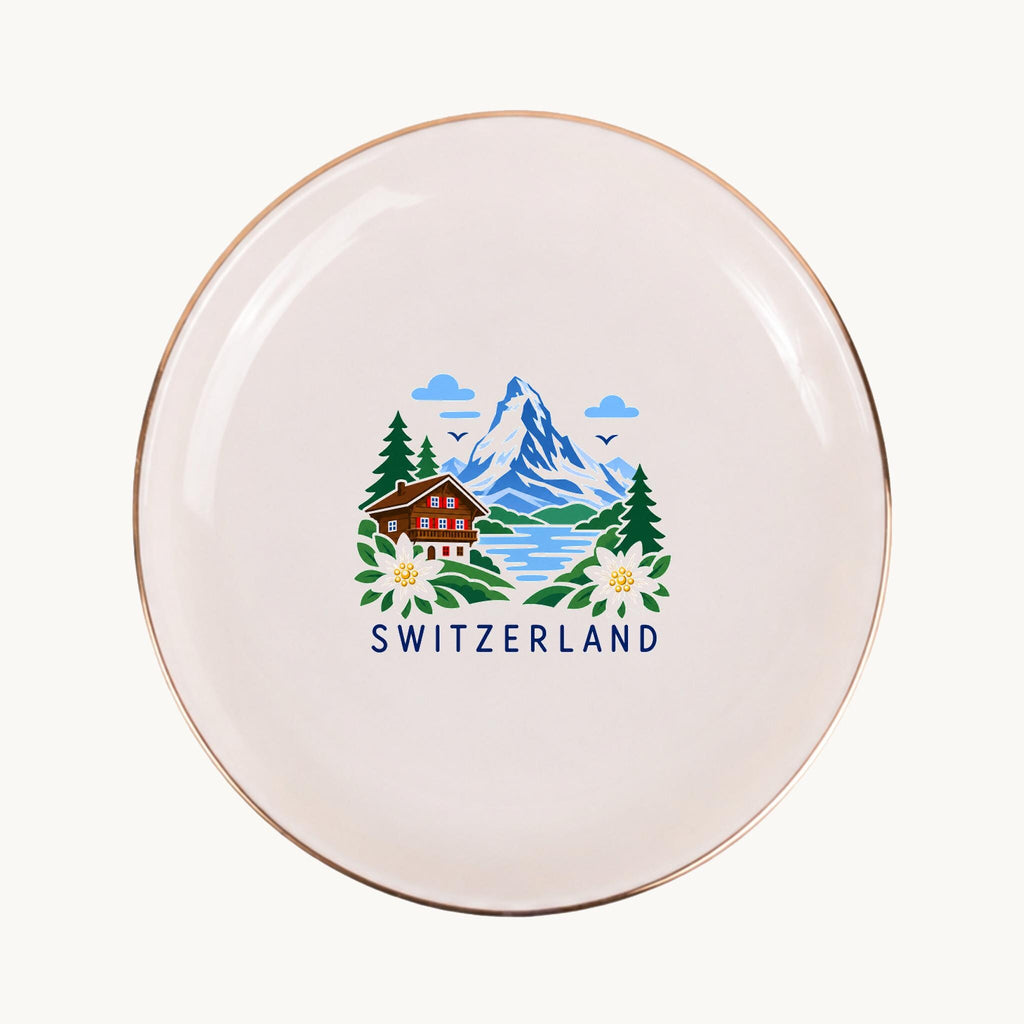 Switzerland Ceramic Ring Dish, Gold Rim Trinket Tray, Jewelry Holder Gift, Five Shape Options