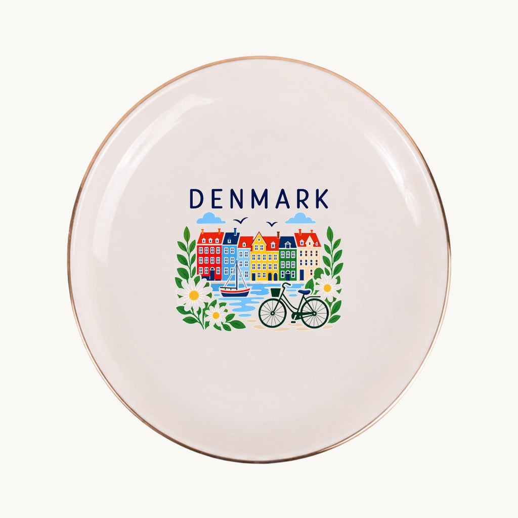 Denmark Ceramic Ring Dish, Gold Rim Trinket Tray, Jewelry Holder Gift, Five Shape Options
