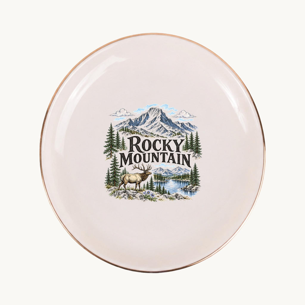 Rocky Mountain Ceramic Ring Dish, Gold Rim Trinket Tray, Jewelry Holder Gift, Five Shape Options