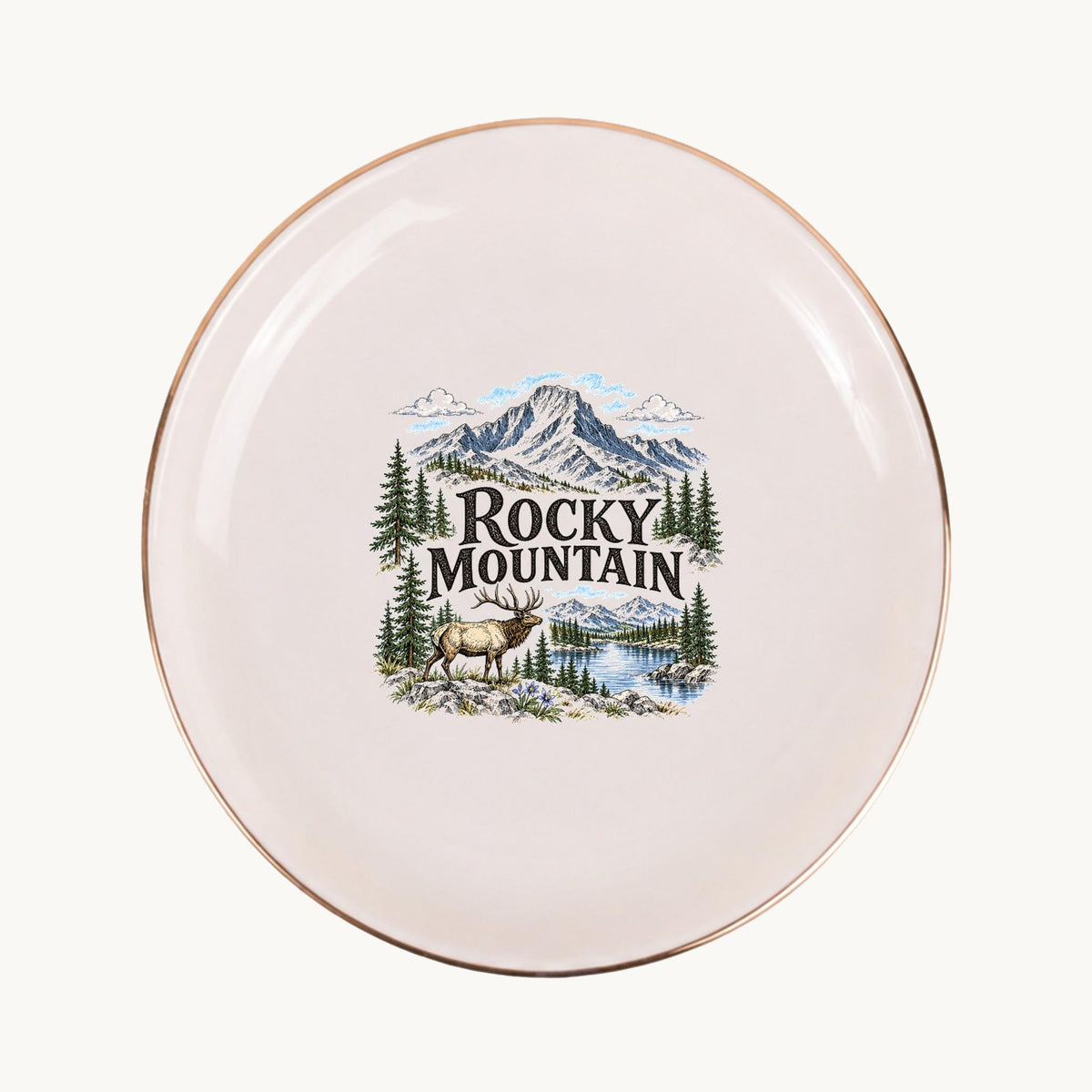 Rocky Mountain Ceramic Ring Dish, Gold Rim Trinket Tray, Jewelry Holder Gift, Five Shape Options