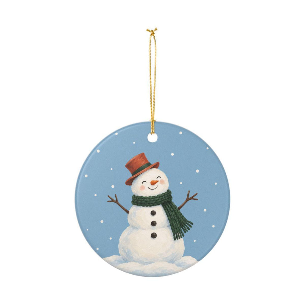 Scarf Snowman Ceramic Ornament, Double Sided Round Christmas Decoration, Holiday Keepsake Gift
