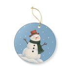 Scarf Snowman Ceramic Ornament, Double Sided Round Christmas Decoration, Holiday Keepsake Gift