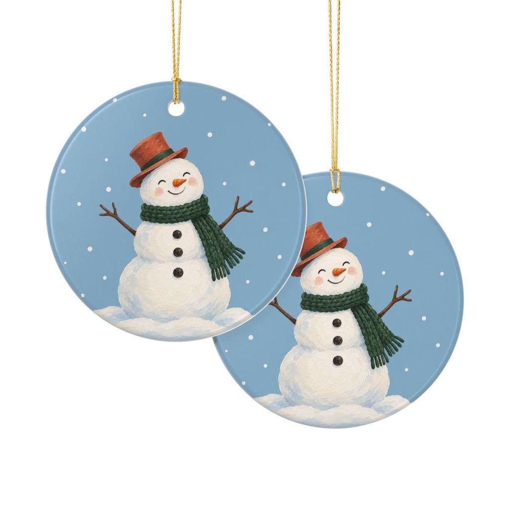 Scarf Snowman Ceramic Ornament, Double Sided Round Christmas Decoration, Holiday Keepsake Gift