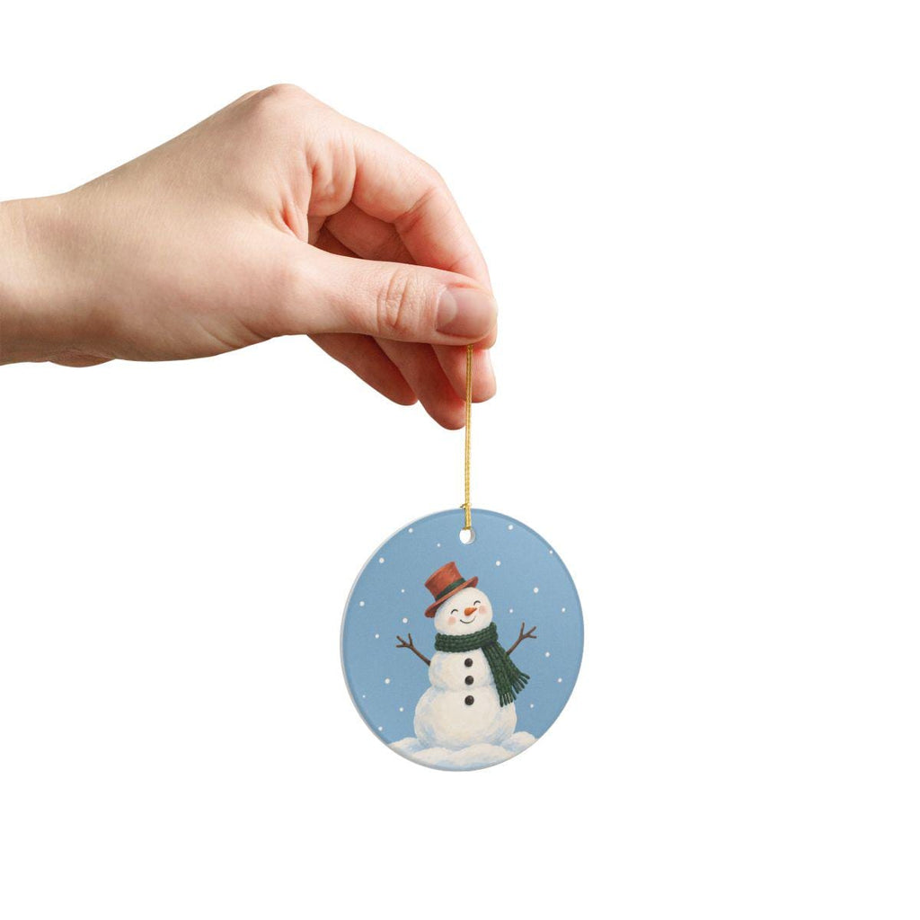 Scarf Snowman Ceramic Ornament, Double Sided Round Christmas Decoration, Holiday Keepsake Gift