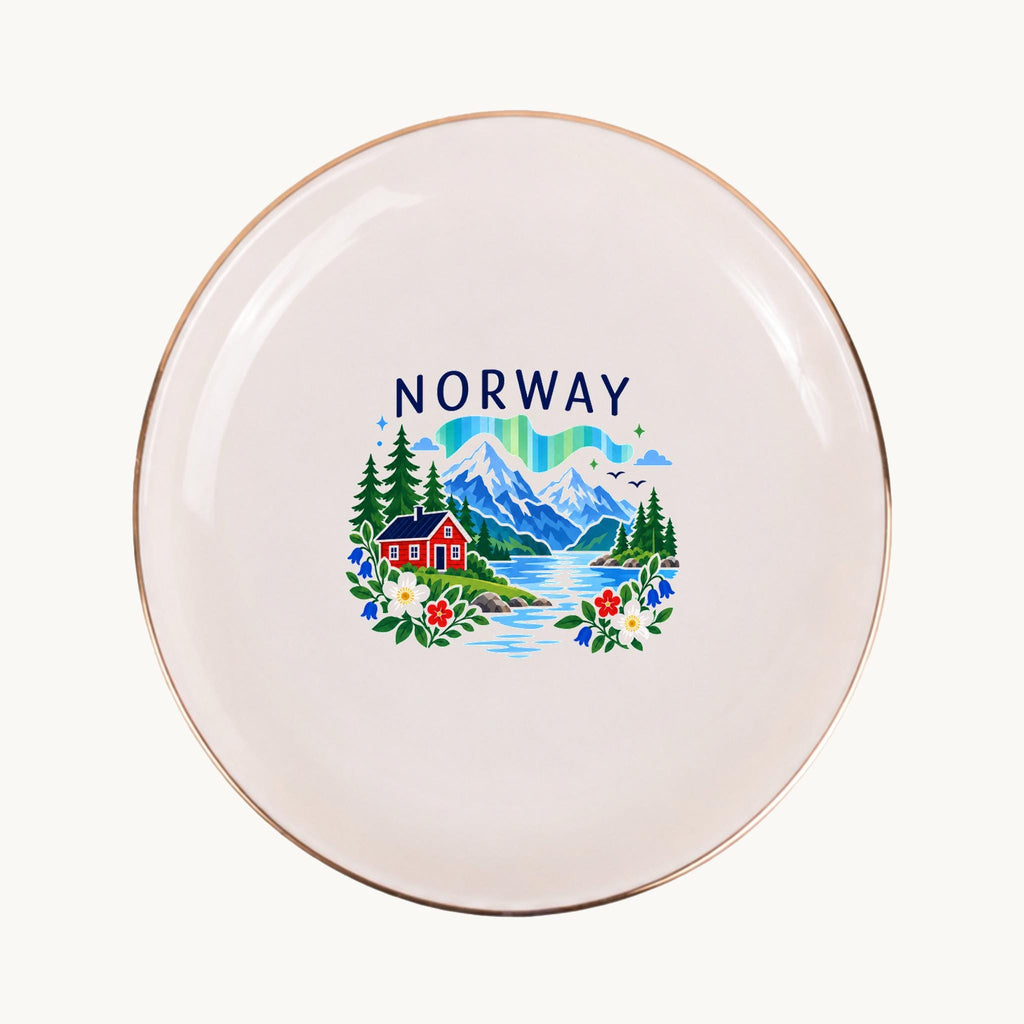 Norway Ceramic Ring Dish, Gold Rim Trinket Tray, Jewelry Holder Gift, Five Shape Options