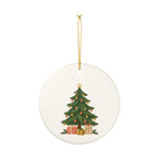 Christmas Tree and Gifts Ceramic Ornament, Double Sided Round Christmas Decoration, Holiday Keepsake Gift