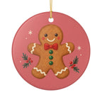 Gingerbread Cookie Ceramic Ornament, Double Sided Round Christmas Decoration, Holiday Keepsake Gift
