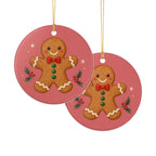 Gingerbread Cookie Ceramic Ornament, Double Sided Round Christmas Decoration, Holiday Keepsake Gift