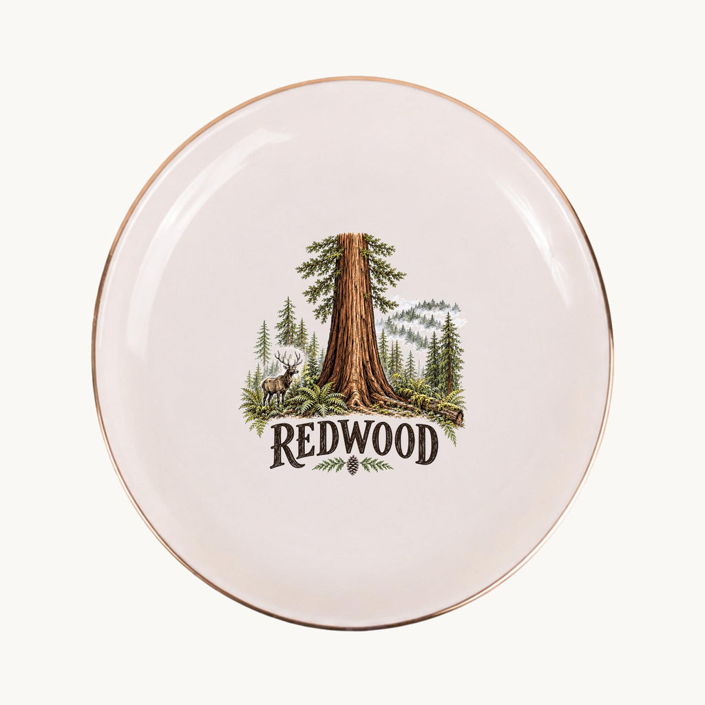 Redwood Ceramic Ring Dish, Gold Rim Trinket Tray, Jewelry Holder Gift, Five Shape Options