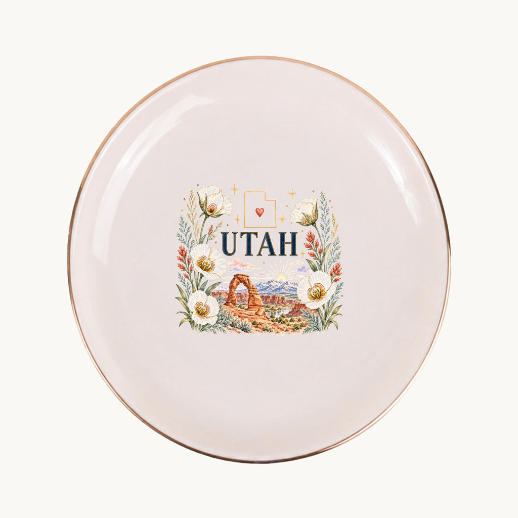 Utah Ceramic Ring Dish, Gold Rim Trinket Tray, Jewelry Holder Gift, Five Shape Options