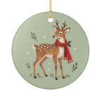 Woodland Reindeer Ceramic Ornament, Double Sided Round Christmas Decoration, Holiday Keepsake Gift