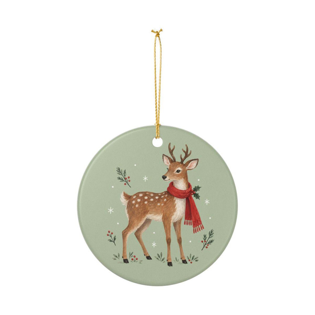 Woodland Reindeer Ceramic Ornament, Double Sided Round Christmas Decoration, Holiday Keepsake Gift