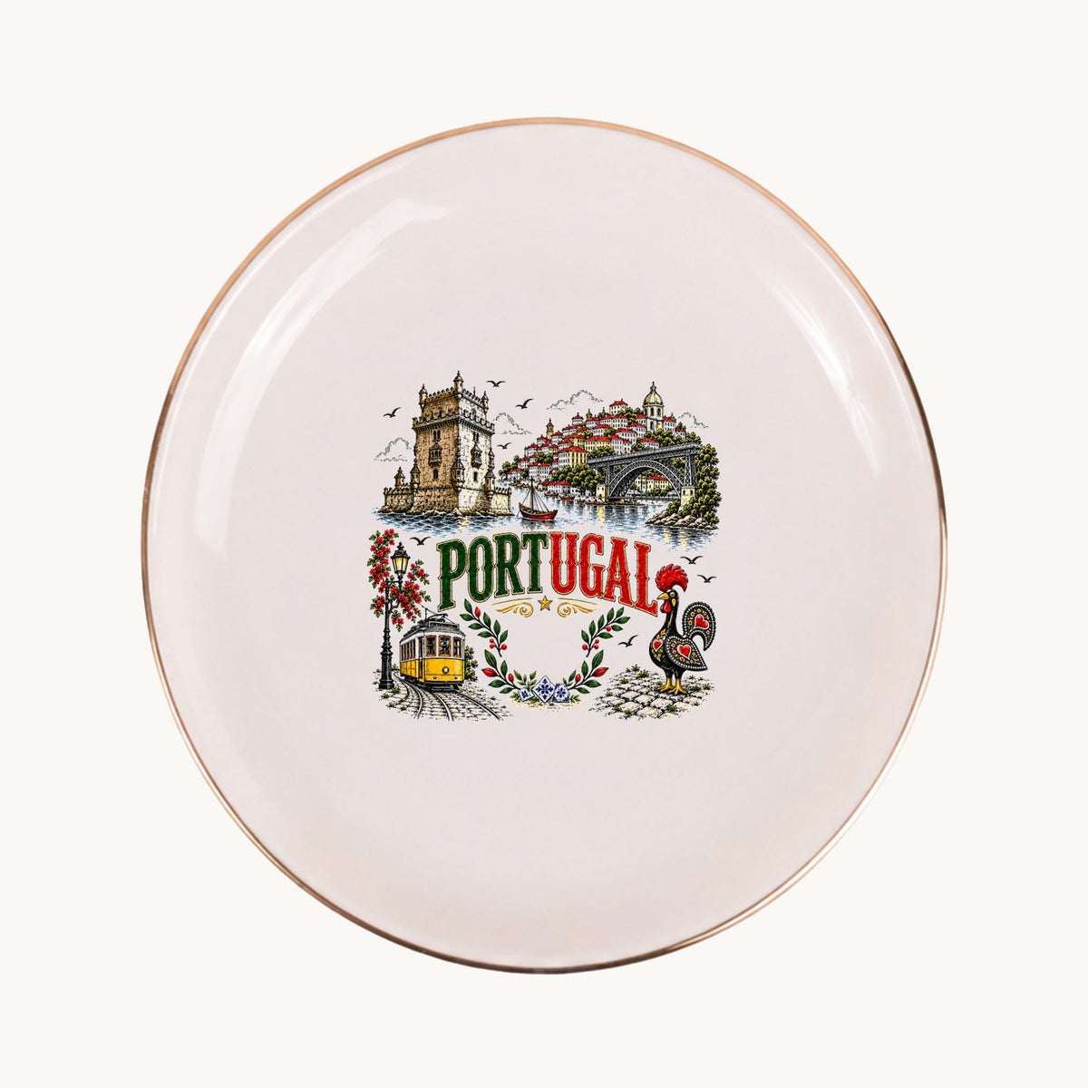 Portugal Ceramic Ring Dish, Gold Rim Trinket Tray, Jewelry Holder Gift, Five Shape Options