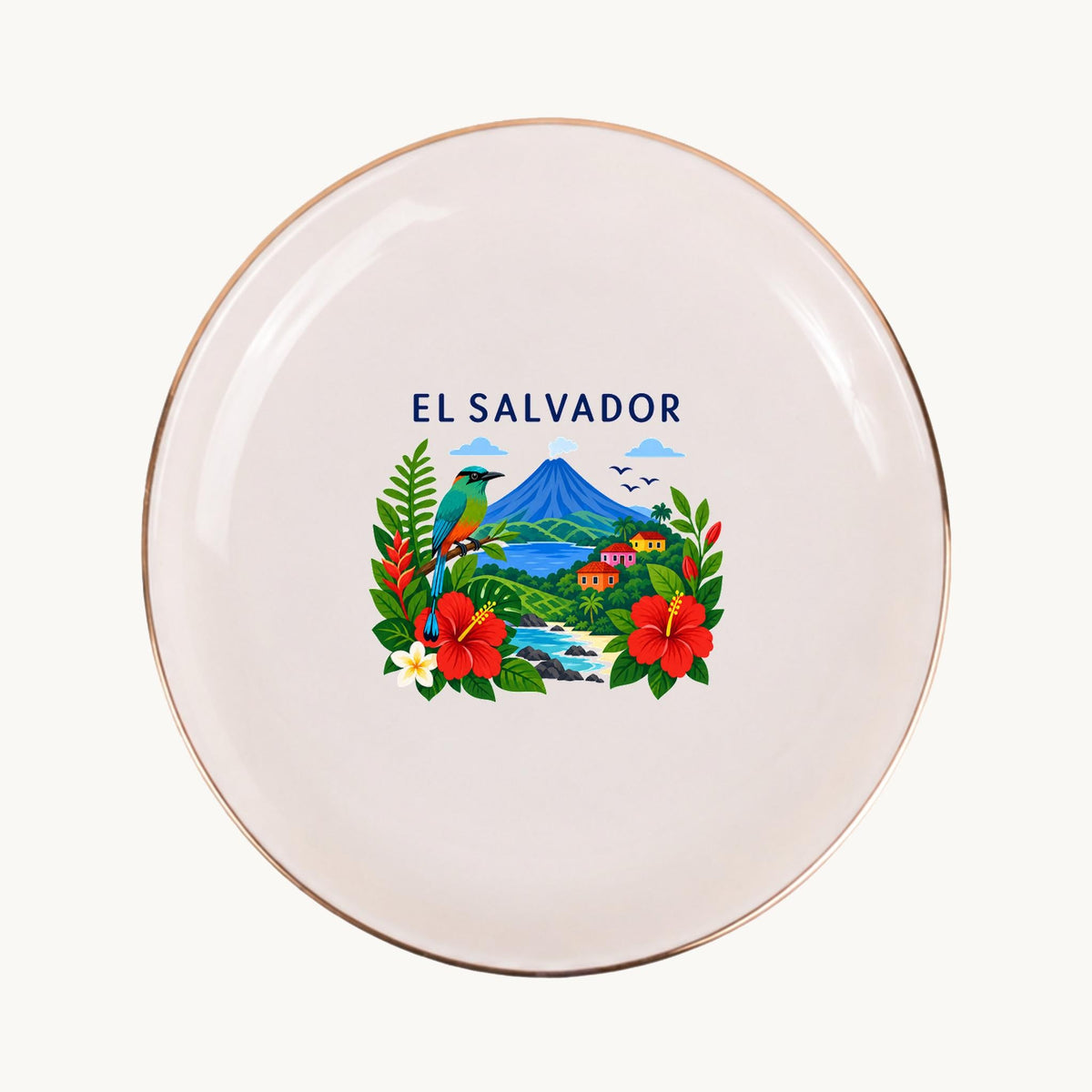 El Salvador Ceramic Ring Dish, Gold Rim Trinket Tray, Jewelry Holder Gift, Five Shape Options
