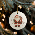 Jolly Santa Claus Ceramic Ornament, Double Sided Round Christmas Decoration, Holiday Keepsake Gift