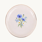 Blue Wildflower Ceramic Ring Dish, Gold Rim Trinket Tray, Jewelry Holder Gift, Five Shape Options
