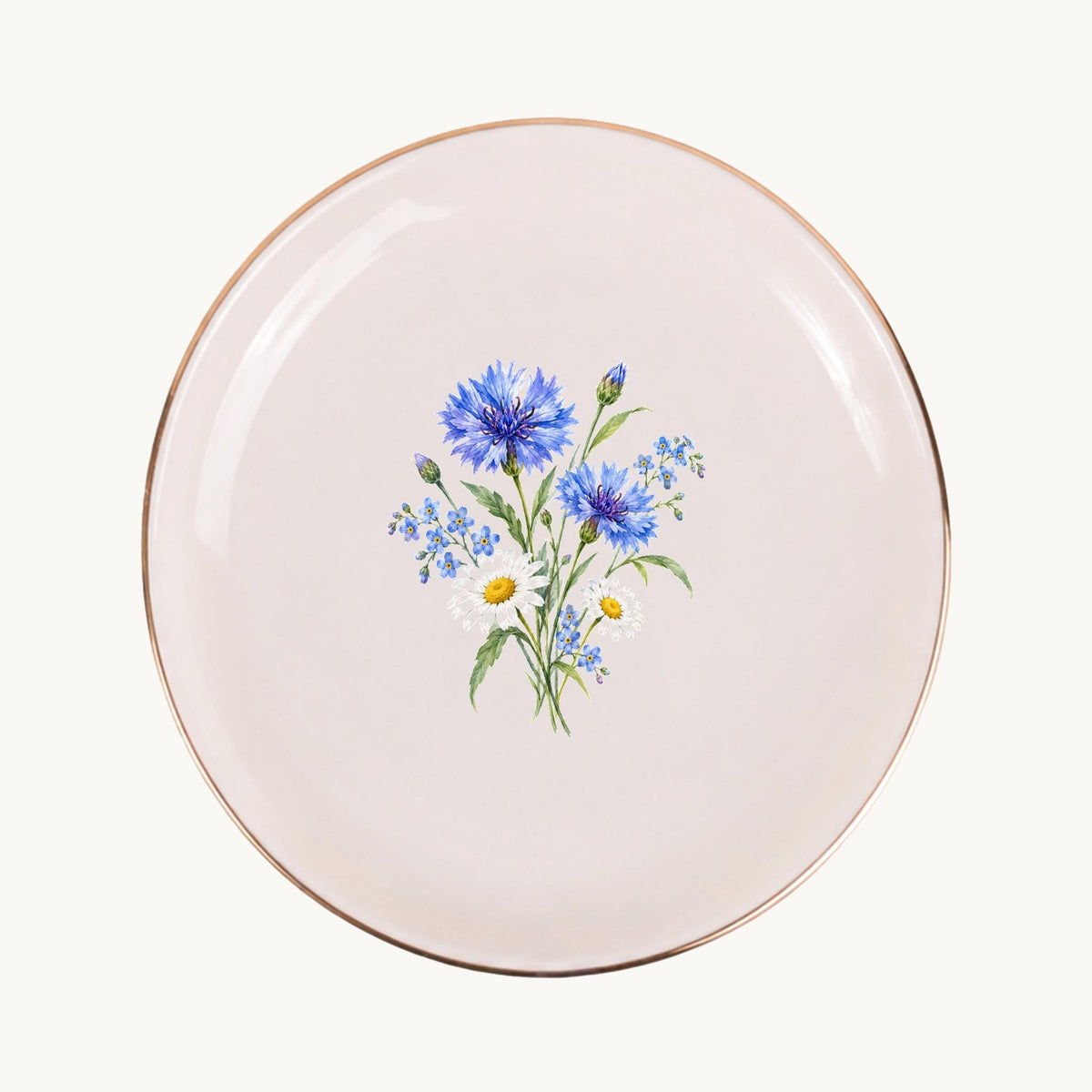 Blue Wildflower Ceramic Ring Dish, Gold Rim Trinket Tray, Jewelry Holder Gift, Five Shape Options