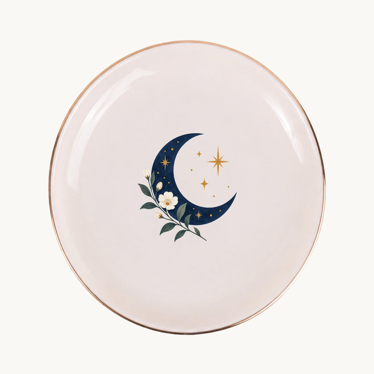 Celestial Moon Ceramic Ring Dish, Gold Rim Trinket Tray, Jewelry Holder Gift, Five Shape Options
