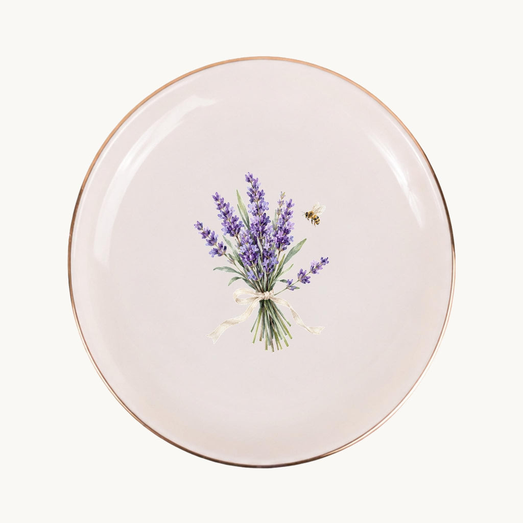 Lavender Garden Ceramic Ring Dish, Gold Rim Trinket Tray, Jewelry Holder Gift, Five Shape Options