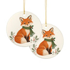 Christmas Woodland Fox Ceramic Ornament, Double Sided Round Christmas Decoration, Holiday Keepsake Gift