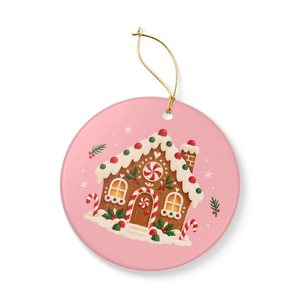 Gingerbread House Ceramic Ornament, Double Sided Round Christmas Decoration, Holiday Keepsake Gift