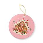 Gingerbread House Ceramic Ornament, Double Sided Round Christmas Decoration, Holiday Keepsake Gift