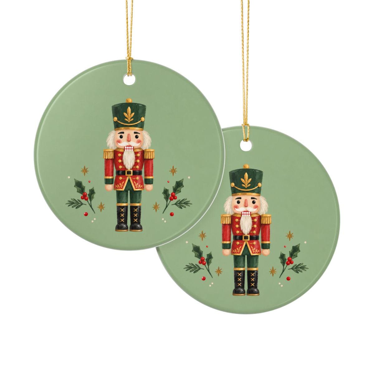 Classic Nutcracker Ceramic Ornament, Double Sided Round Christmas Decoration, Holiday Keepsake Gift