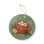 Christmas Hot Cocoa Ceramic Ornament, Double Sided Round Christmas Decoration, Holiday Keepsake Gift