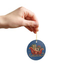 Santa Sleigh and Gifts Ceramic Ornament, Double Sided Round Christmas Decoration, Holiday Keepsake Gift
