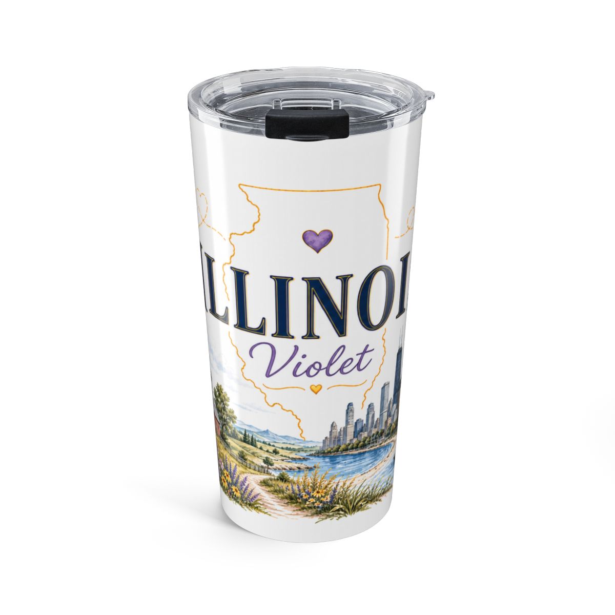 Illinois State Flower Tumbler | Violet Botanical Travel Cup | 20oz Stainless Steel Gift — front