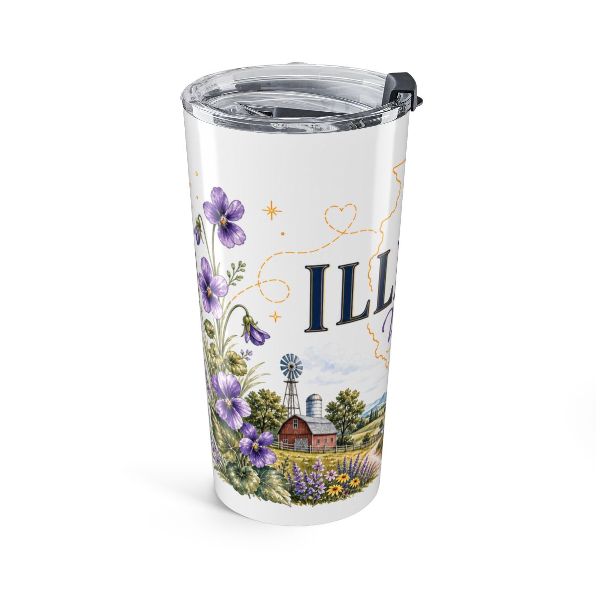 Illinois State Flower Tumbler | Violet Botanical Travel Cup | 20oz Stainless Steel Gift — left