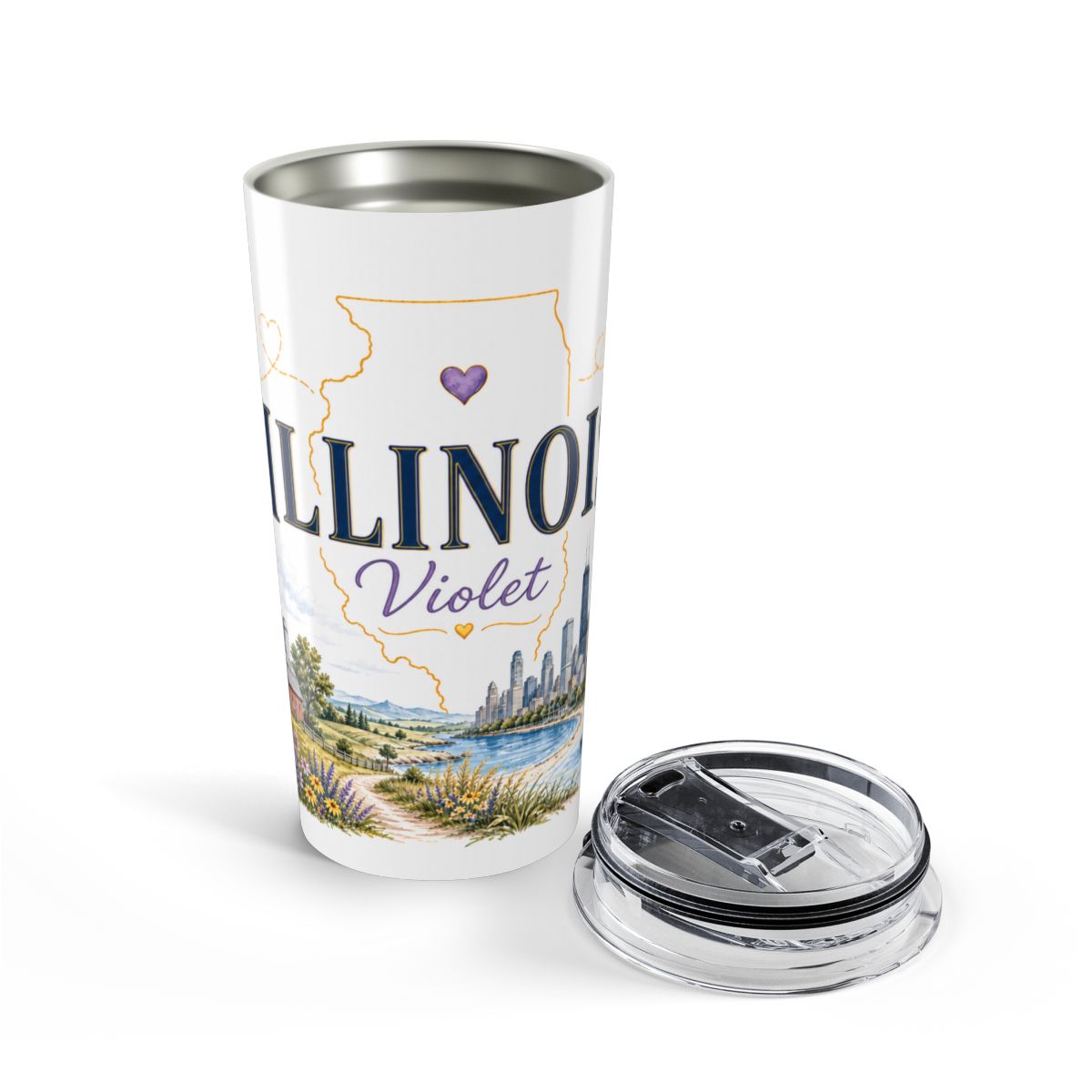 Illinois State Flower Tumbler | Violet Botanical Travel Cup | 20oz Stainless Steel Gift — opened