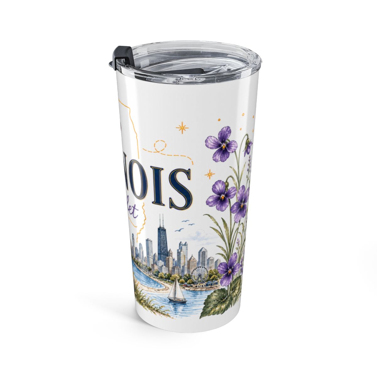 Illinois State Flower Tumbler | Violet Botanical Travel Cup | 20oz Stainless Steel Gift — right