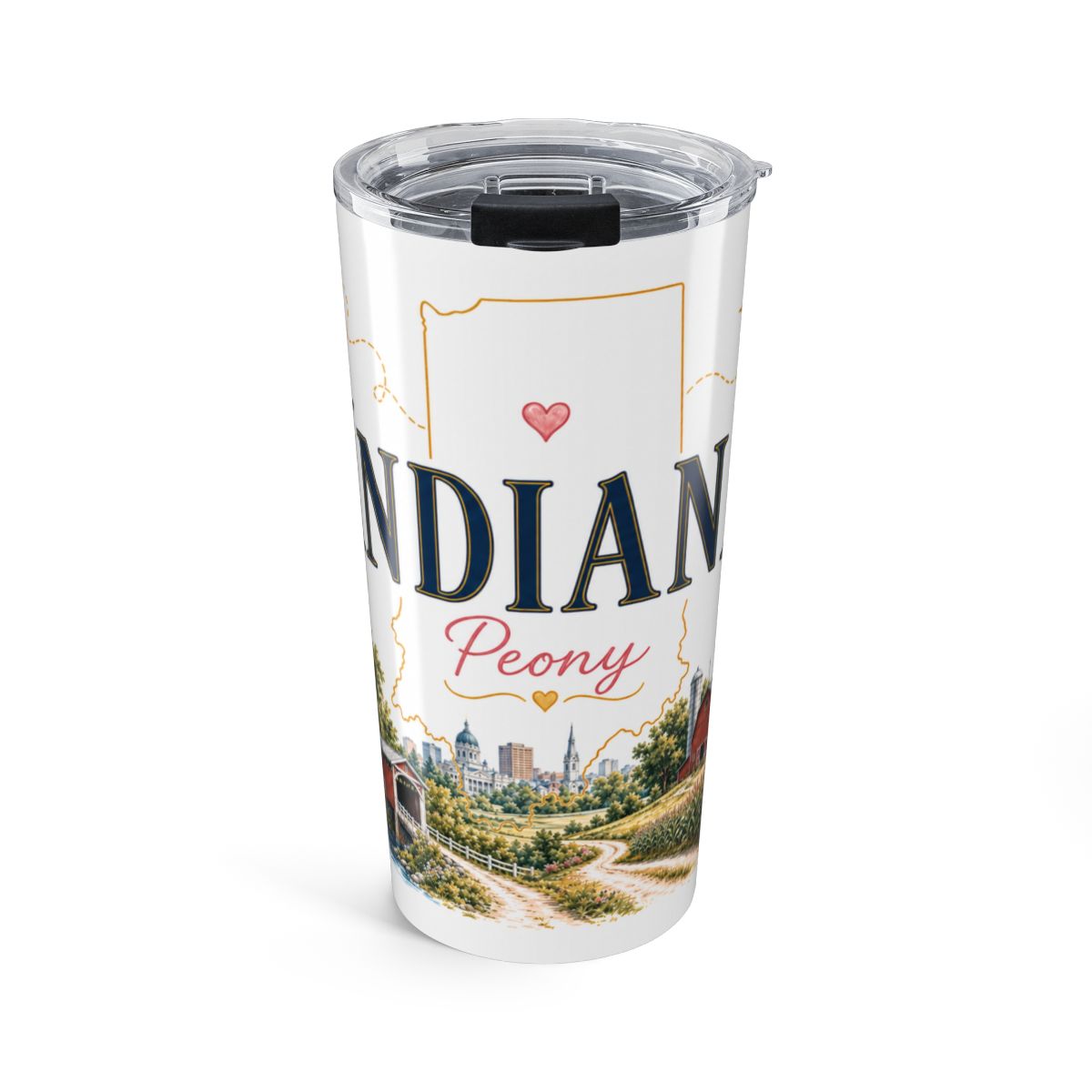 Indiana State Flower Tumbler | Peony Botanical Travel Cup | 20oz Stainless Steel Gift — front