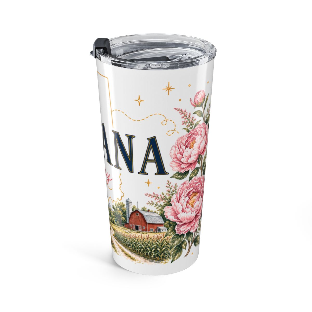 Indiana State Flower Tumbler | Peony Botanical Travel Cup | 20oz Stainless Steel Gift — right