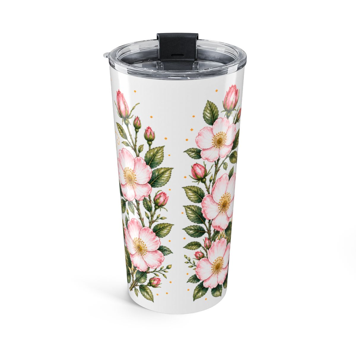 Iowa State Flower Tumbler | Wild Rose Botanical Travel Cup | 20oz Stainless Steel Gift — back