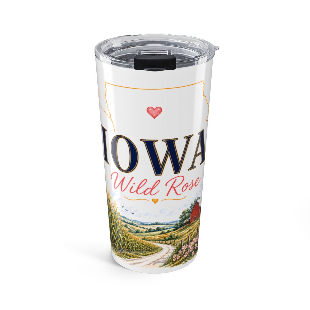 Iowa State Flower Tumbler | Wild Rose Botanical Travel Cup | 20oz Stainless Steel Gift — front