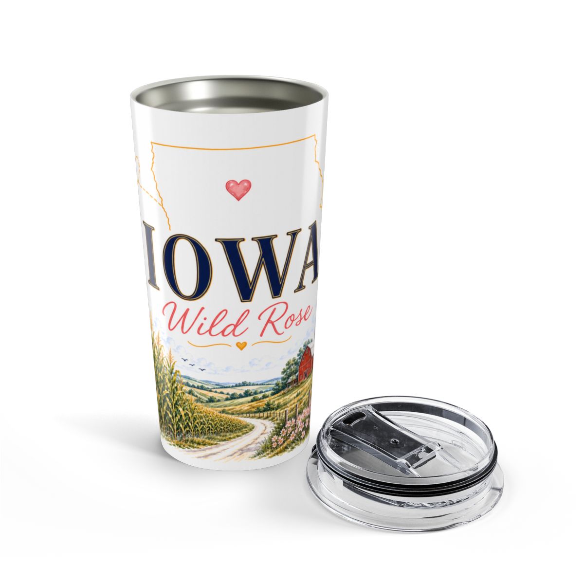 Iowa State Flower Tumbler | Wild Rose Botanical Travel Cup | 20oz Stainless Steel Gift — opened